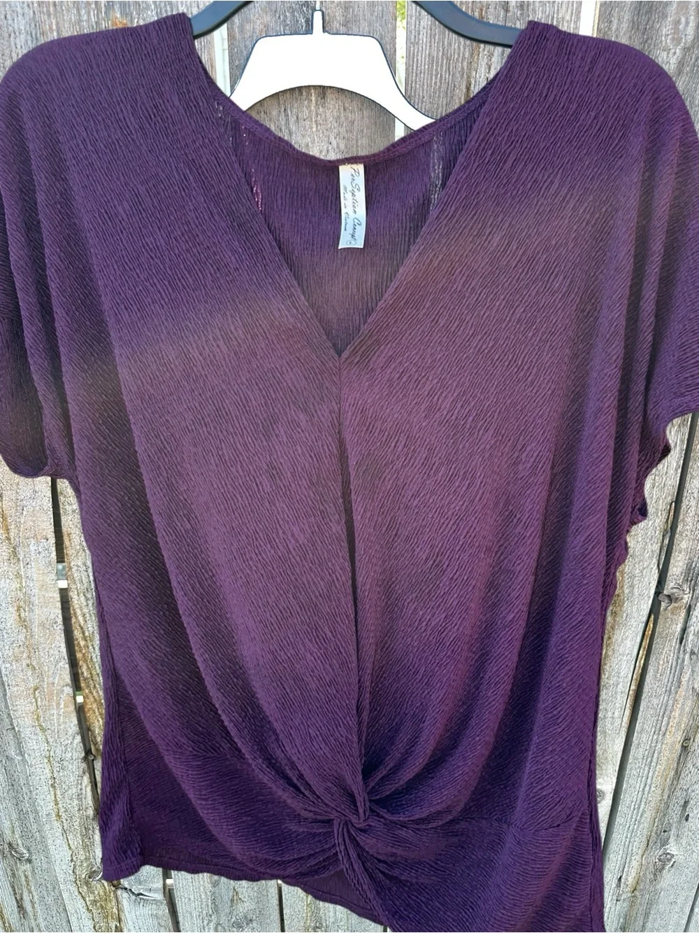 PerSeption Concept Deep Purple‎ Knot-Front V-Neck Blouse